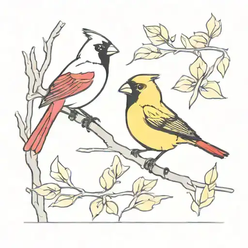 Red Cardinal And Yellow Gold Finch