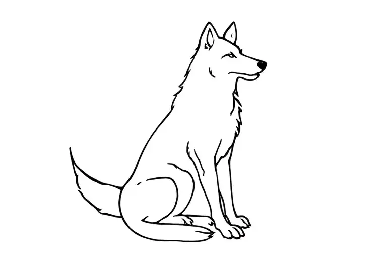 White Female Wolf Silhouette Sitting
