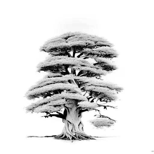 Cypress Tree Intertwined With Chestnut Tree With Arbutus Flowers At The Base