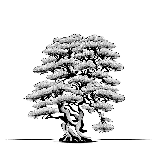 Cypress Tree Intertwined With Chestnut Tree With Arbutus Flowers At The Base