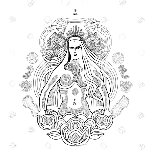 A Minimalist Tattoo Of The Greek Goddess Aphrodite Surrounded By Psychedelic Patterns
