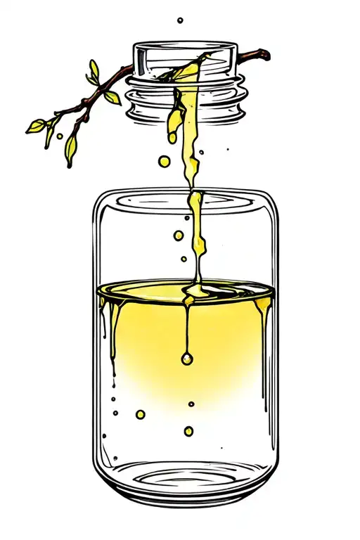 Broken Jar Pouring Oil Branch Surrounded