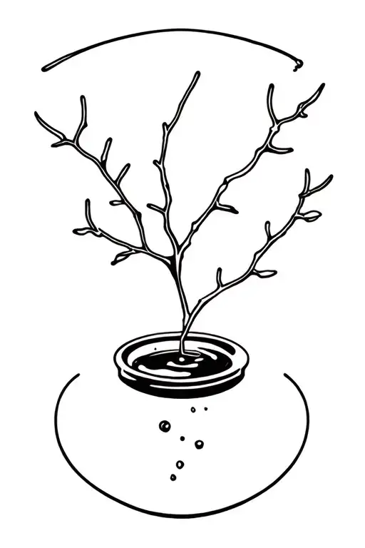 Broken Clay Jar Pouring Oil Branch Surrounded
