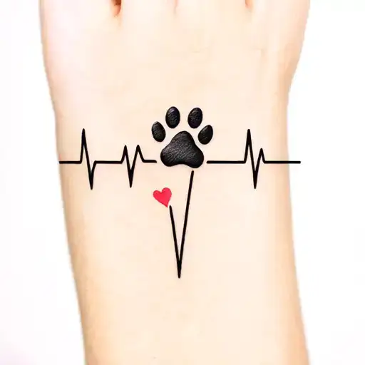A Heartbeat Line And Paw Print