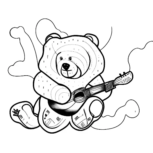 Outline Style Cool And Cute Teddy Bear Playing Guitar
