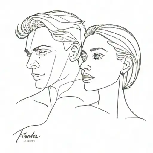Simple One Line Tattoo Of Man And Teenage Girl