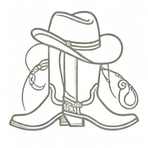 Cowboy Boot And Hat Horseshoe Surrounded