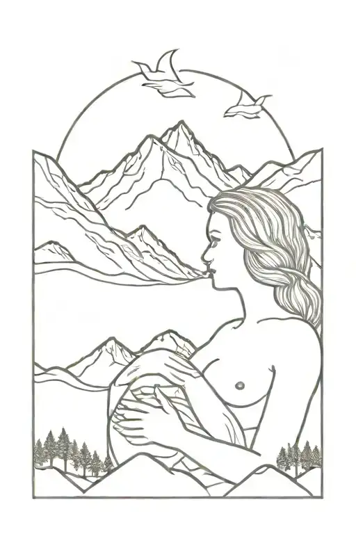 Breastfeeding Mountains In Background