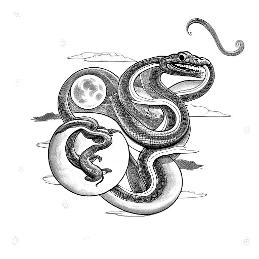 Triple Moon With A Snake And A Cauldron