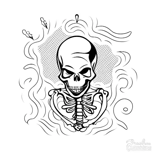 A Minimalist Tattoo Of A Skeleton Playing A Guitar