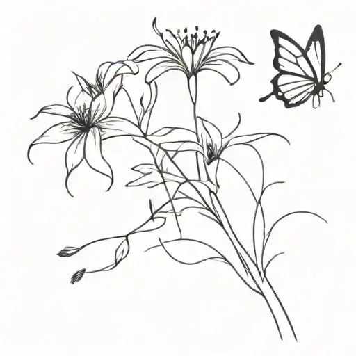Black Spider Lilies With Butterfly Flying