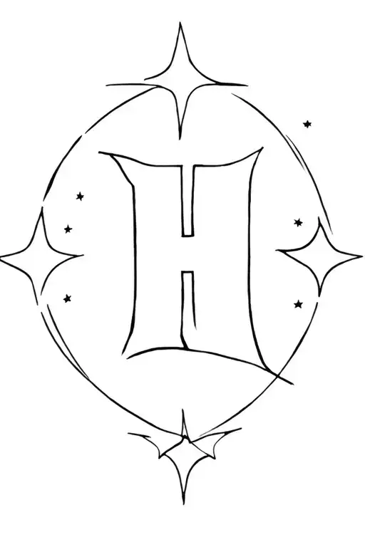 A Fineline H Surrounded By Small 3 Stars Scattered