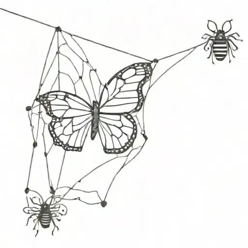 A Butterfly Trying To Free Itself From A Spider Web With An Injured Wing