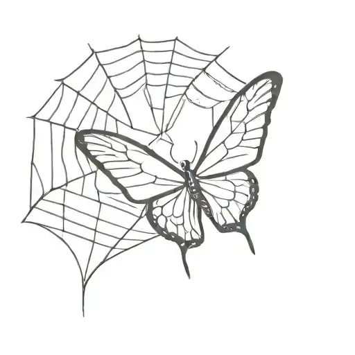 A Butterfly Trying To Free Itself From A Spider Web With An Injured Wing