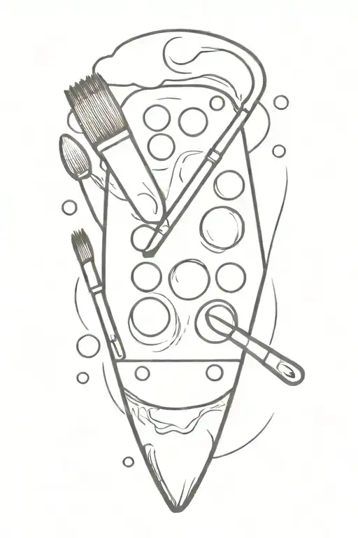 A Minimalist Tattoo Of A Paint Palette With Baking Tools As The Paintbrushes