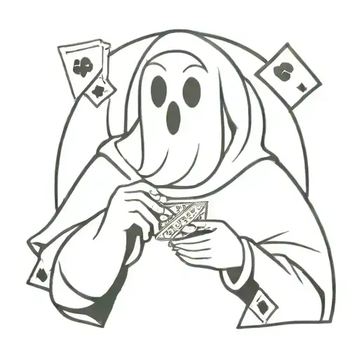 Cartoon Ghost Playing Poker For Friend Group Tattoo Design