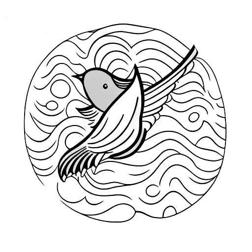 Waves And A Bird Flying Through It