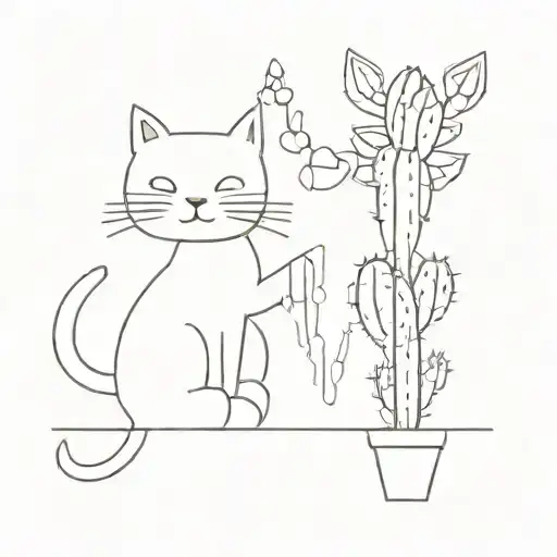 Cactus And A Cat Playing