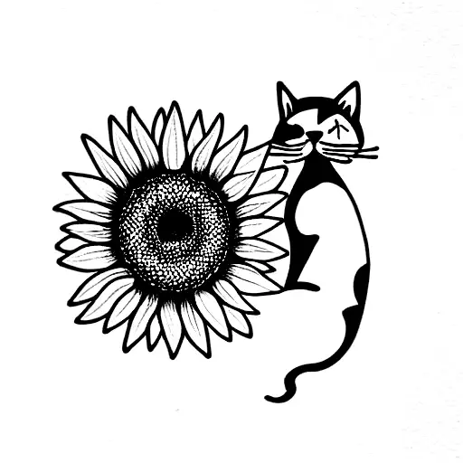 Sunflower With Cat