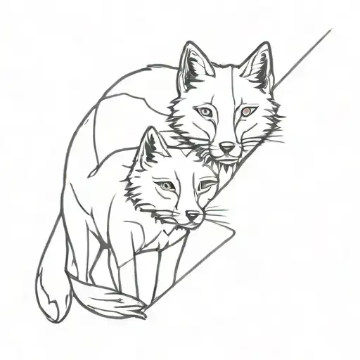 Line Art Tattoo Cat And Wolf