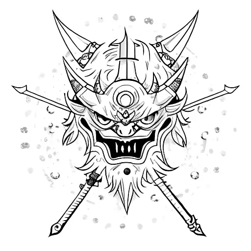 Oni Mask With Sword Trough It And Sharingan Eye