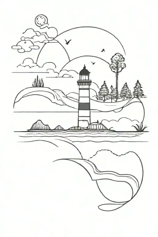 Lighthouse Trees Waves Crashing