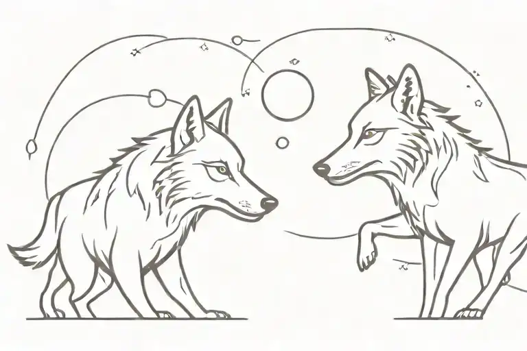 Two Brothers Wolfs Chasing The Sun