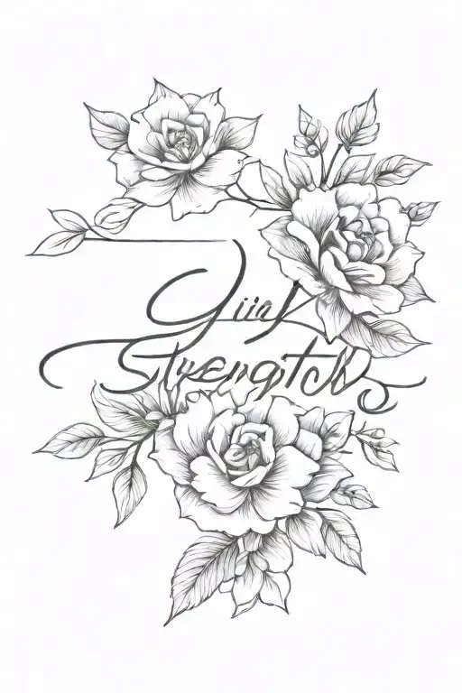 Strength Within Words In Cursive With Minimalistic Flowers Spine