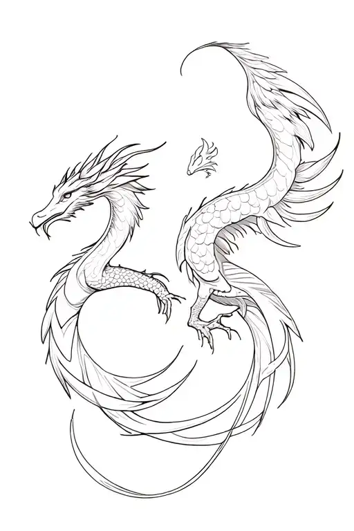 A Simple Dragon And Phoenix That Wind Around A Vertical Line