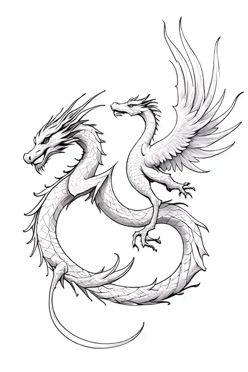 A Simple Dragon And A Simple Phoenix That Both Wind Around A Vertical Line