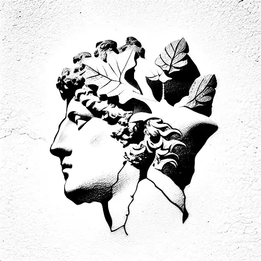 Roman Statue Broken In Two With Olive Leaves Coming Out