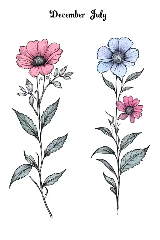 December And July Birth Flowers For My Duaghters