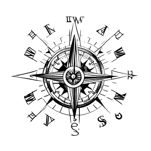 A Minimalist Tattoo Of A Compass With Elements Incorporated Into The Design