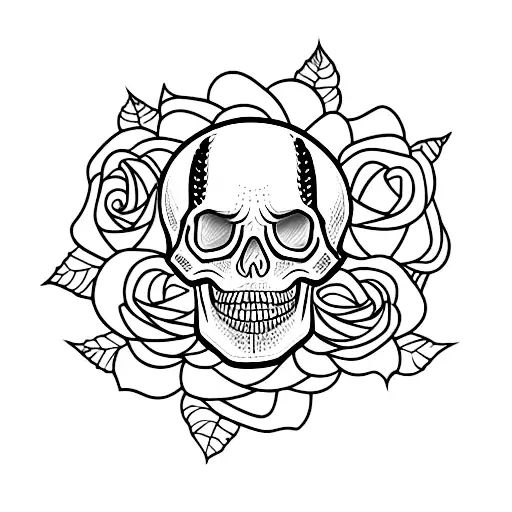 Skull With Snake Going Through It Surrounded By Roses And Thorns
