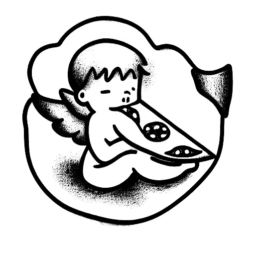 Baby Angel Holding Pizza Slice