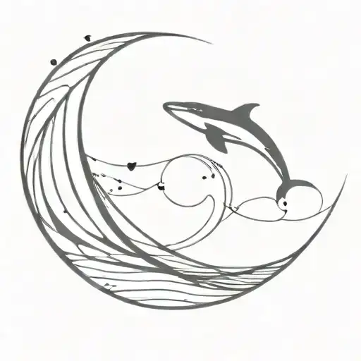 A Geometric Wave Design With A Silhouette Of A Bird Soaring Above And A Whale Diving Below
