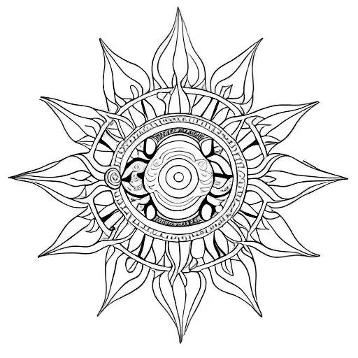 A Minimalist Tattoo Of A Renaissance-inspired Sun With Intricate Geometric Patterns