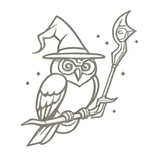Owl With Magic Hat And Wizard Staff