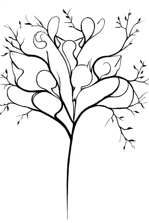 Three Cats On Tree Intertwined