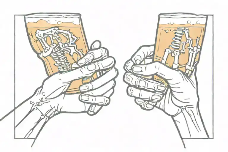 Skeleton Hand Holding A Beer Passing It To A Human Women Hand