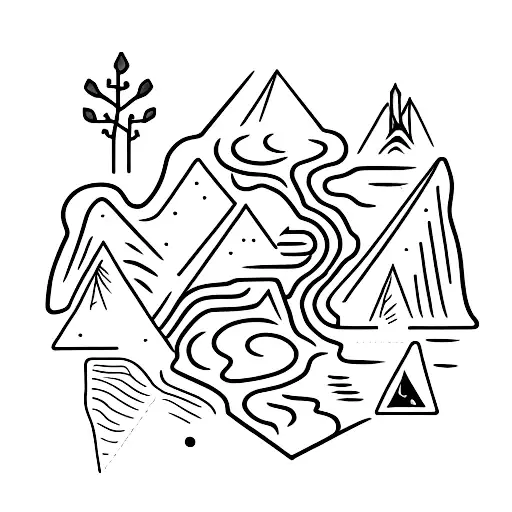 A Black Dice With Hiking Trail Symbols On Each Side