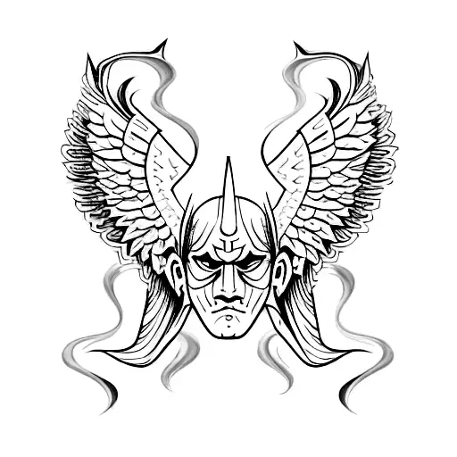 Trible And Swirl Small Angel And Bat Wings