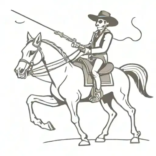 Cowboy Skeleton Riding His Horse With His Black Cat