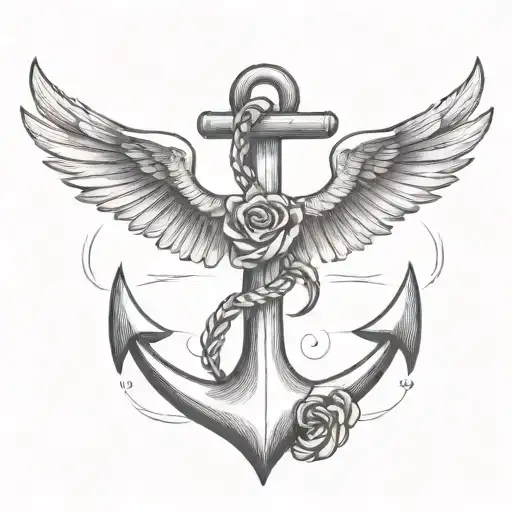 Anchor With A Raven Flying Add Rose Color To Wings