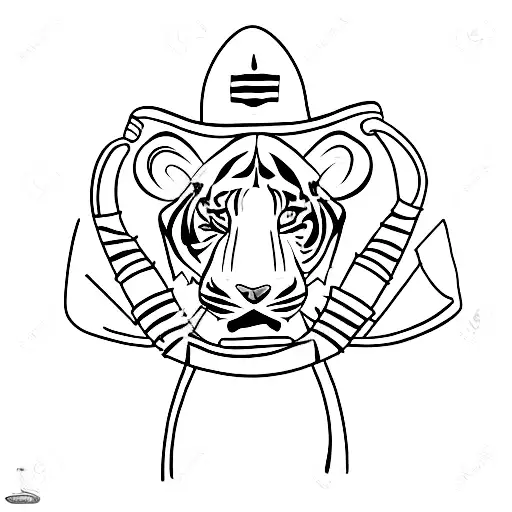 A Minimalist Tattoo Of A Tiger Wearing A Lifeguard Hat And Holding A Surfboard