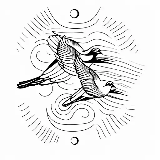 Two Birds Flying Into Sunset