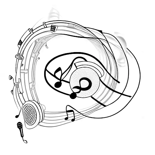 A Minimalist Tattoo Of A Headphone With Music Notes Flowing Out Of It