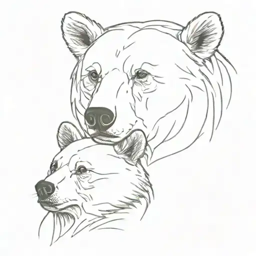 Bear And Cub Head Profile Holding
