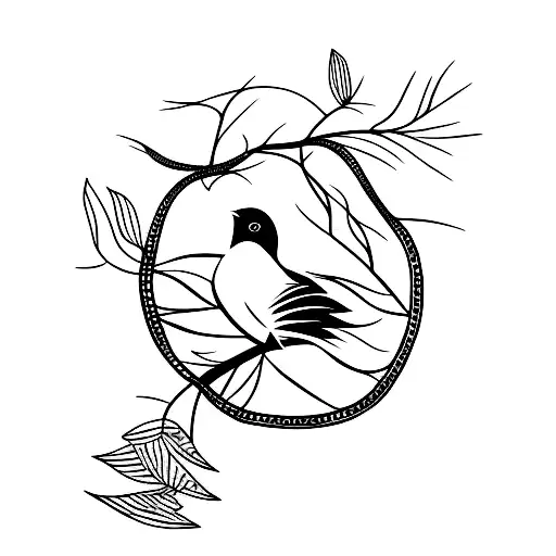 A Minimalist Tattoo Of A Fantail Bird Perched On A Branch