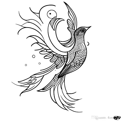 A Minimalist Tattoo Of A Fantail Bird With Its Wings Spread Wide